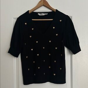 Simons Black V-Neck Sweater with Gold Hearts